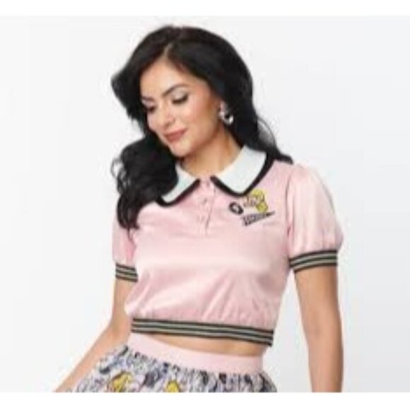 Unique Vintage Tops - Betty Unique Vintage‎ Riverdale Pink Satin Betty Cooper Crop Top Short Sleeves